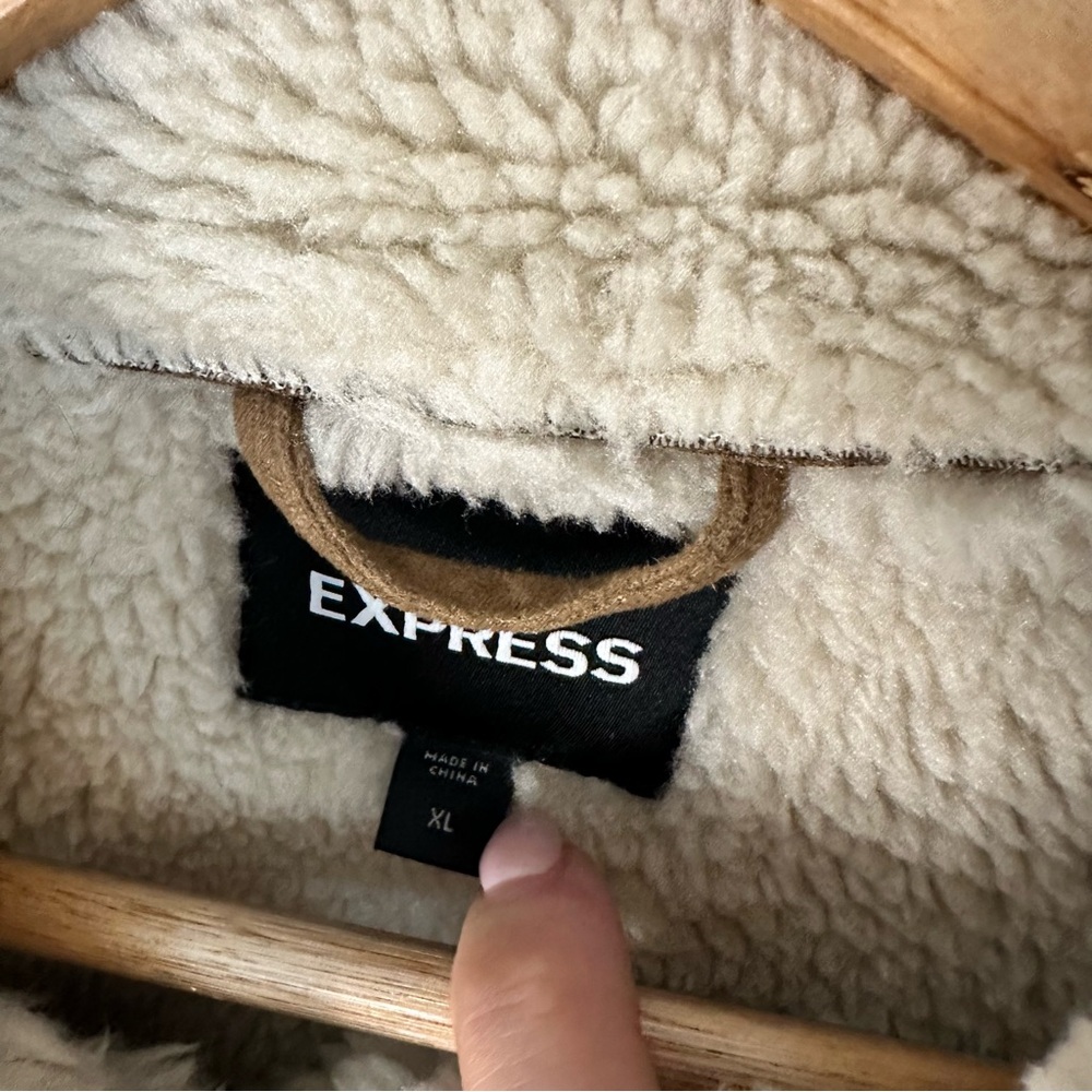 Express Faux Suede Sherpa Jacket Camel Brown Afghan Shearling Penny Lane Western - Picture 8 of 10